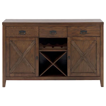 Transitional Server with Three Drawers and Removable Wine Rack